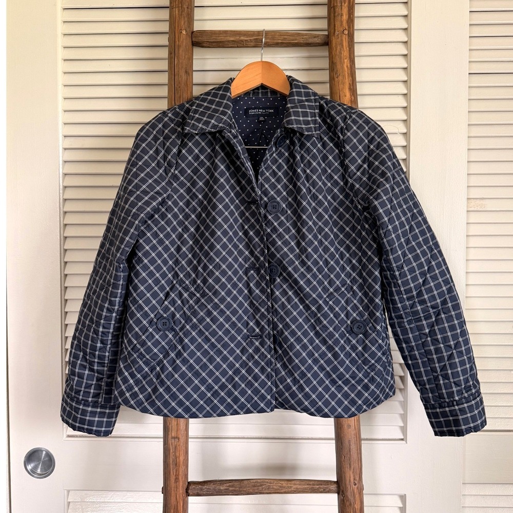 Jones New York Quilted Jacket Petite S Navy Blue